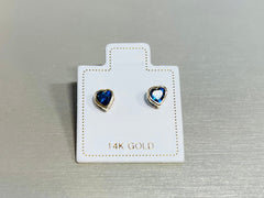 14K Gold Dainty Cute Heart Shape with Sapphire Stone Screw Back Earrings. 5mm Heart. Cartilage Earrings. 14K Gold Earrings.