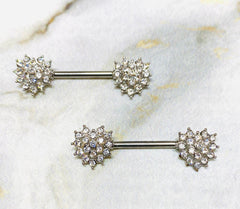 14G Clear Crystals Paved Heart Shape Ends Nipple Barbells. Nipple Piercing. Nipple Jewelry. Nipple Rings