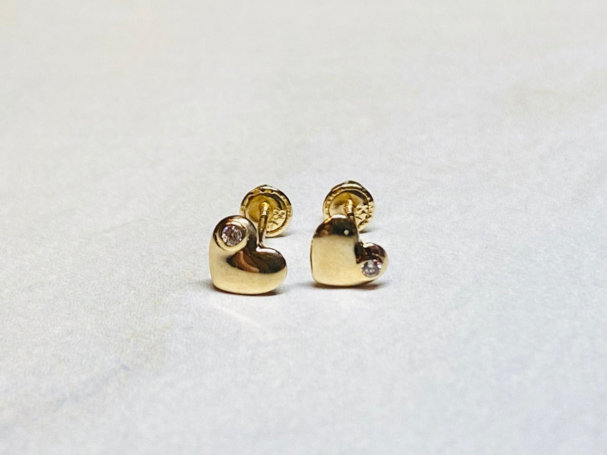 14K Real Gold Dainty Heart Shape Screw Back Earrings. 14K Gold. 14K Gold Earrings.