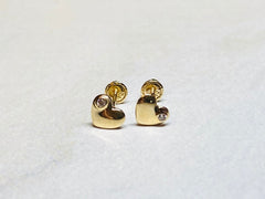 14K Real Gold Dainty Heart Shape Screw Back Earrings. 14K Gold. 14K Gold Earrings.