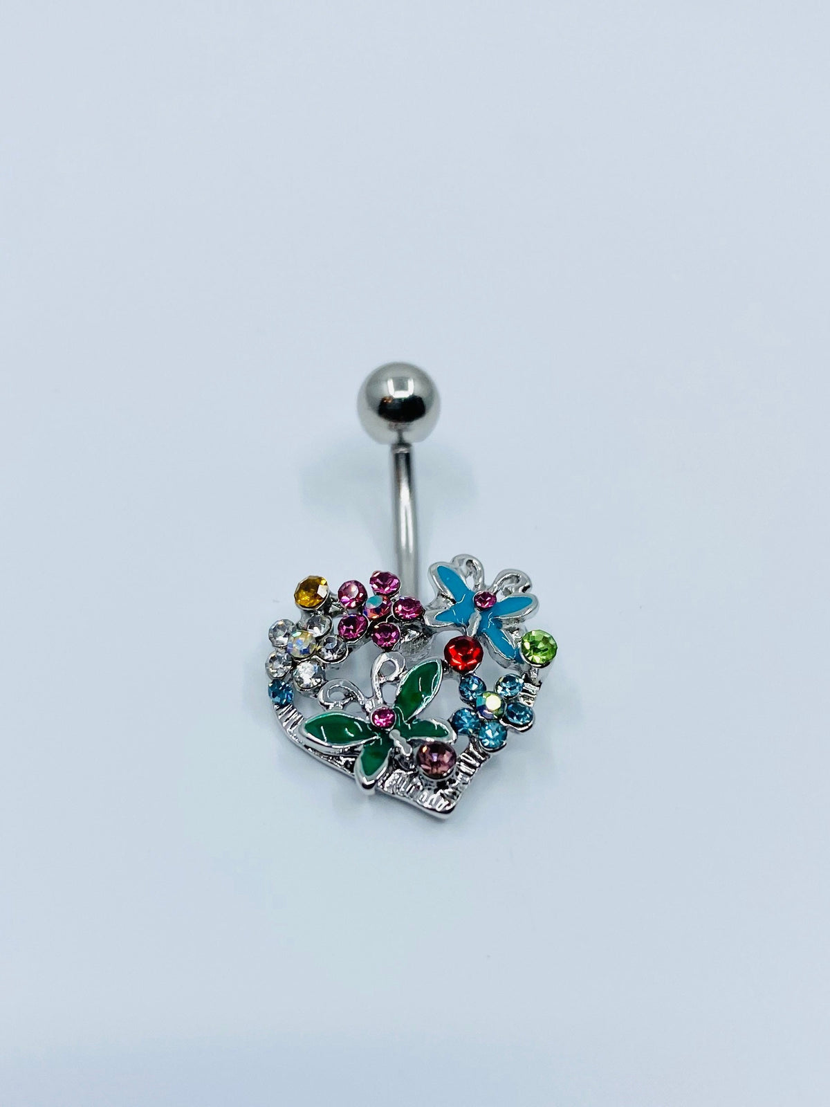 Fancy Butterfly and Flowers Belly Button Ring