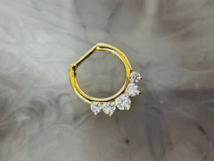 16G Gold Prong Set Sparkling Clear Stone Septum Clicker Ring