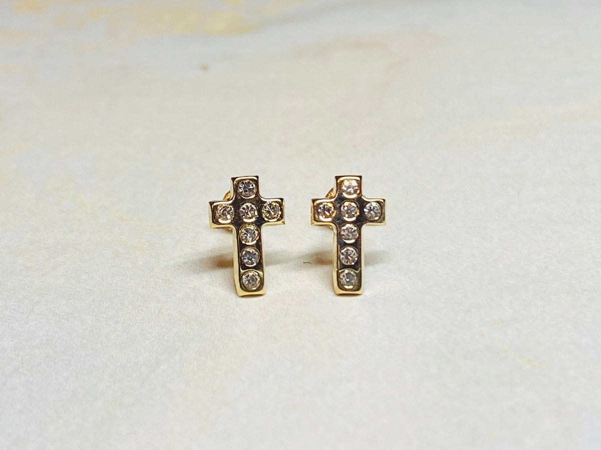 14K Real Gold Dainty Cross Earrings. 14K Gold. 14K Gold Earrings.