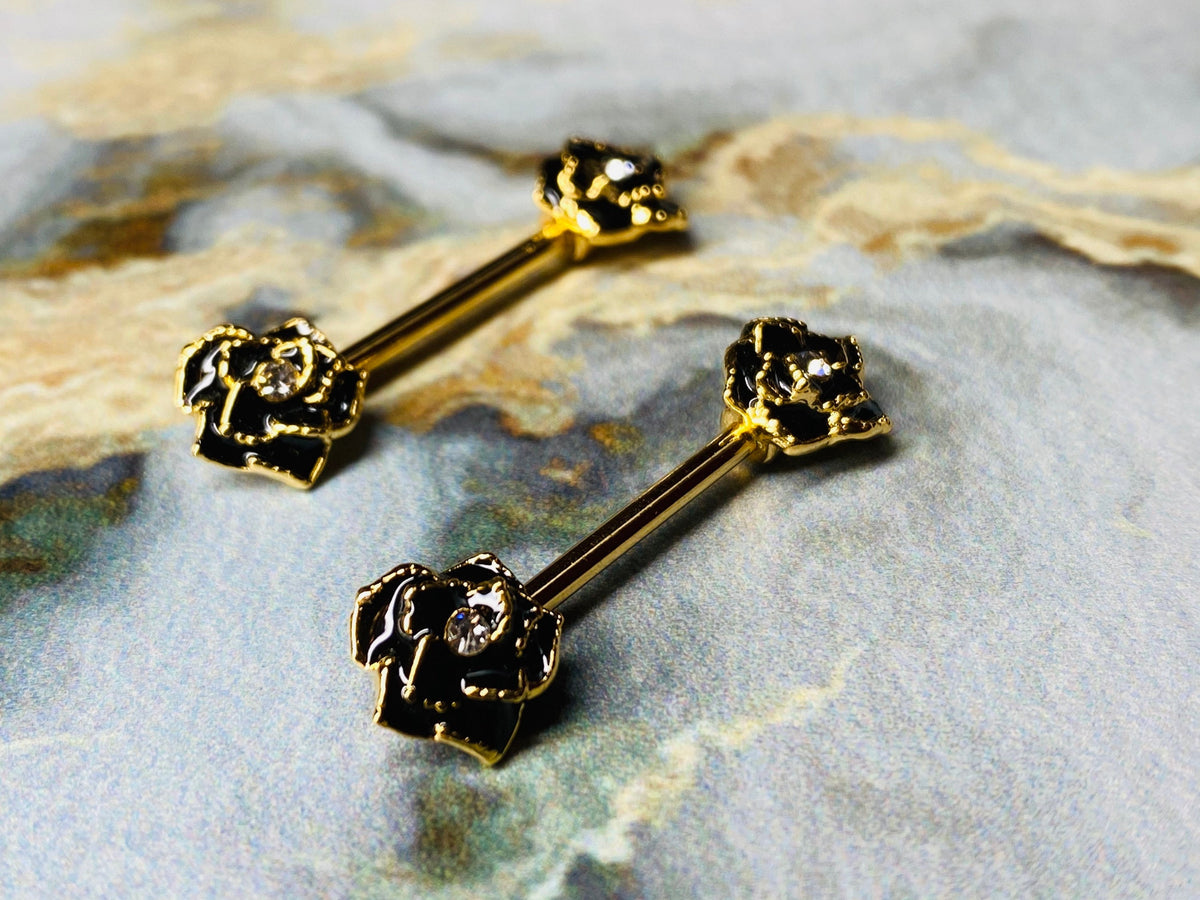 A set of Sparkling Gold Rose Nipple Barbell