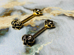 A set of Sparkling Gold Rose Nipple Barbell