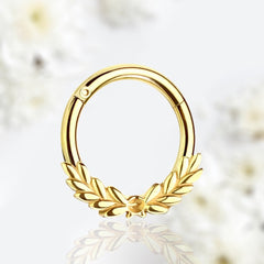 16G Gold Laurel Leaves Septum Clicker Hoop Ring.