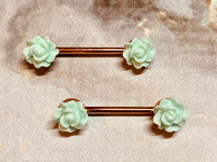 A set of Rose Gold Acrylic Rose Nipple Barbell, Nipple Jewelry