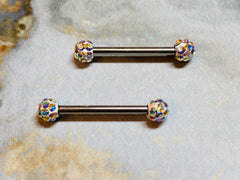 A set of Multi Sparkling Gems Nipple Barbell Ring. Nipple Piercings. Nipple Jewelry