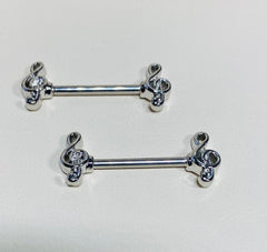 A set of 14G Treble Clef Music Note Nipple Barbell. Nipple Piercings. Nipple Rings. Nipple Jewelry