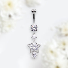 14G Silver Star Dangling Belly Button Ring