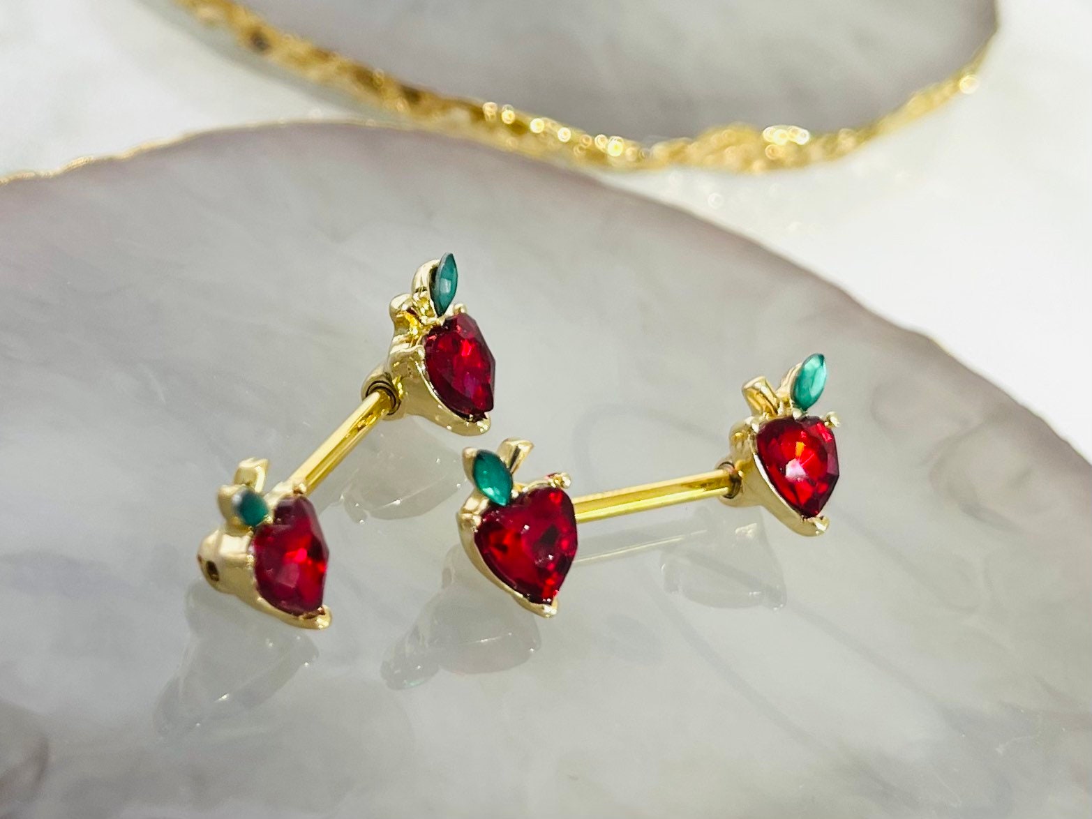 Pair of 14G Gold Red Apple Nipple Barbells