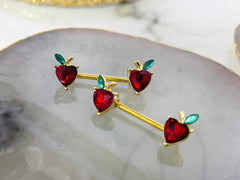 Pair of 14G Gold Red Apple Nipple Barbells