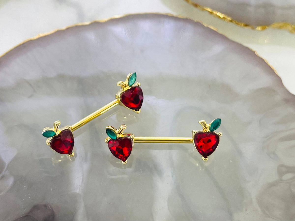 Pair of 14G Gold Red Apple Nipple Barbells