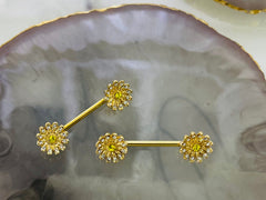 Pair of 14G Gold Daisy Flower with Clear Gems Nipple Barbell