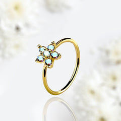 20G Gold Multicolor Gems Flower Top Bendable Nose Hoop. Cartilage Hoop. Nose Ring. Nose Piercing.