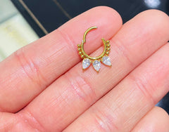 16G Gold Pear Shape Beaded Hinged Clicker Ring for Septum • Septum Jewelry • Septum Piercing • Daith Ring & More