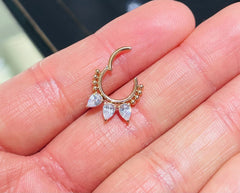 16G Rose Gold Pear Shape Beaded Hinged Clicker Ring for Septum, Daith & More