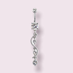 Silver Multi Gem Vine Dangling Surgical Steel Belly Button Ring Piercing. Jewelry for Woman. Gift for Her