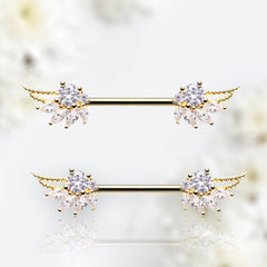 Pair of 14G Gold Guardian Angel Wings with Sparkling Stones Nipple Barbell. Nipple Rings. Nipple Jewelry