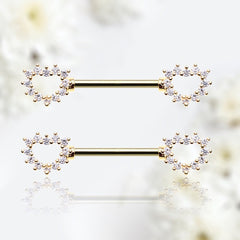 Pair of 14G Gold Hollow Heart Outline with Sparkling Stones Nipple Barbell. Nipple Jewelry. Nipple Piercing. Nipple Ring.