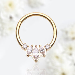 16G Gold Sparkling Marquise Stones Seamless Hinged Septum Clicker Ring. Septum Piercing. Septum Jewelry