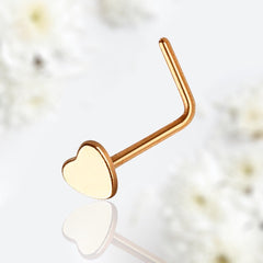 20G Rose Gold Heart Shape L Shape Nose Stud. Nose Piercing. Nose Stud