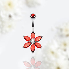 Red Stone Marquise Flower Petals Belly Button Ring