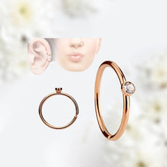 20G Rose Gold Clear Stone Top Bendable Nose Hoop. Cartilage Hoop. Nose Ring. Nose Piercing. Cartilage Piercing.