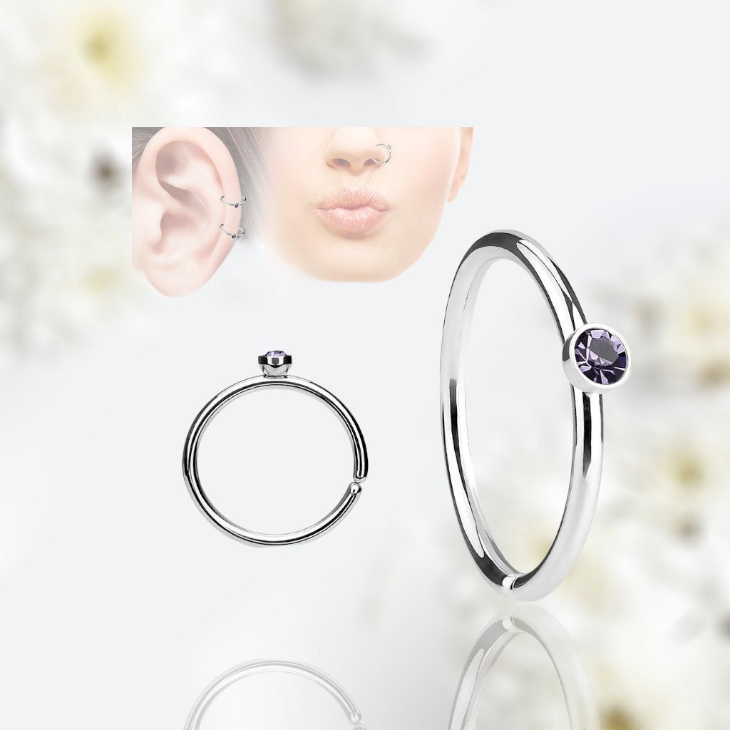 20G Single Tanzanite Stone Top Bendable Nose Hoop. Cartilage Hoop. Nose Ring. Nose Piercing. Cartilage Piercing.