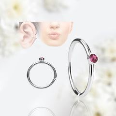 20G Single Pink Stone Top Bendable Nose Hoop. Cartilage Hoop. Nose Ring. Nose Piercing. Cartilage Piercing.