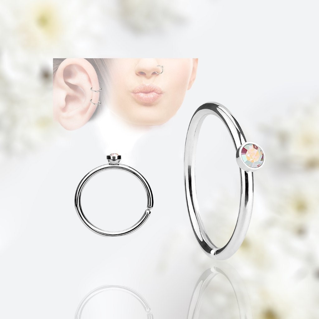 20G Single Multicolor Stone Top Bendable Nose Hoop. Nose Ring. Nose Piercing.