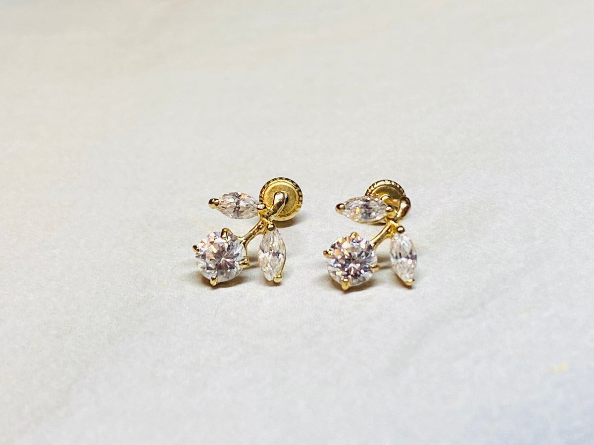 14K Real Gold Cherry Screw Back Earrings.