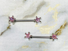 A set of Classic Star Pink Stone Nipple Barbell Ring. Nipple Jewelry. Nipple Piercings.