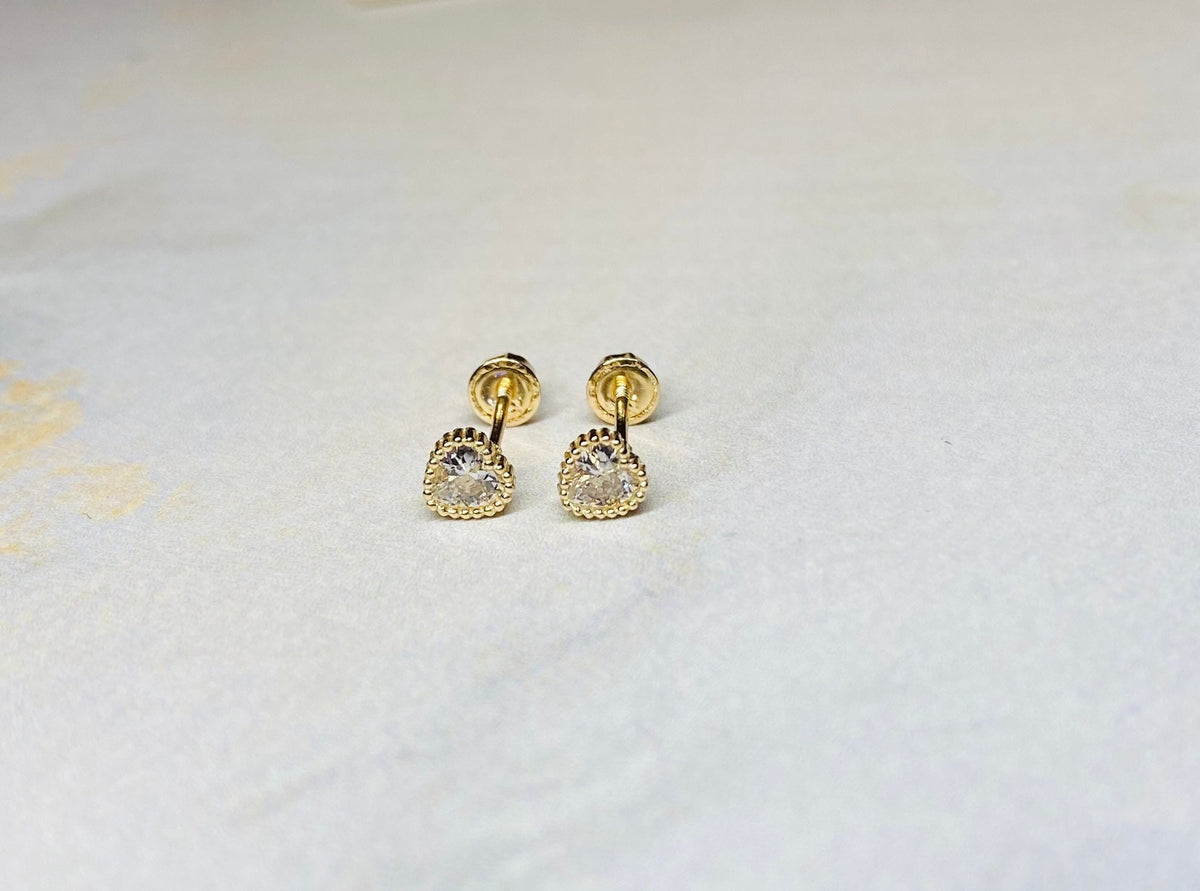 14K Real Gold Dainty Heart Shape Screw Back Stud Earrings. 14K Gold. 14K Gold Jewelry.