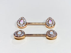 14G Rose Gold Opal Avice Nipple Barbells. Nipple Piercings. Nipple Rings. Nipple Jewelry