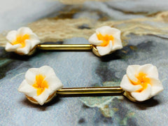 A set of Spring Plumeria Flowers Nipple Barbell