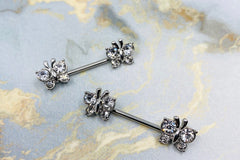 14G Silver Butterfly with Clear Cubic Zircon Nipple Barbells. Nipple Rings. Nipple Piercing. Body Jewelry.