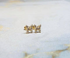 14K Real Gold Butterfly with Clear Stones Screw Back Earrings