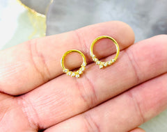 16G Gold Dainty Leaves Hinged Septum Clicker Hoop Ring, Septum Jewelry, Septum Clicker, Daith Piercing Jewelry, Gift for Her