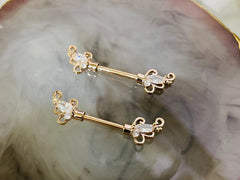 Pair of 14G Rose Gold Sparkling Clear Gem Floral Ends Nipple Barbell