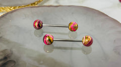 Pair of 14G Gold & Pink Multicolor Ball Ends Nipple Barbell