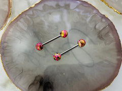 Pair of 14G Gold & Pink Multicolor Ball Ends Nipple Barbell