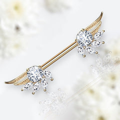 Pair of 14G Rose Gold Angel Wings Clear Gem Nipple Barbells. Nipple Piercing. Nipple Jewelry