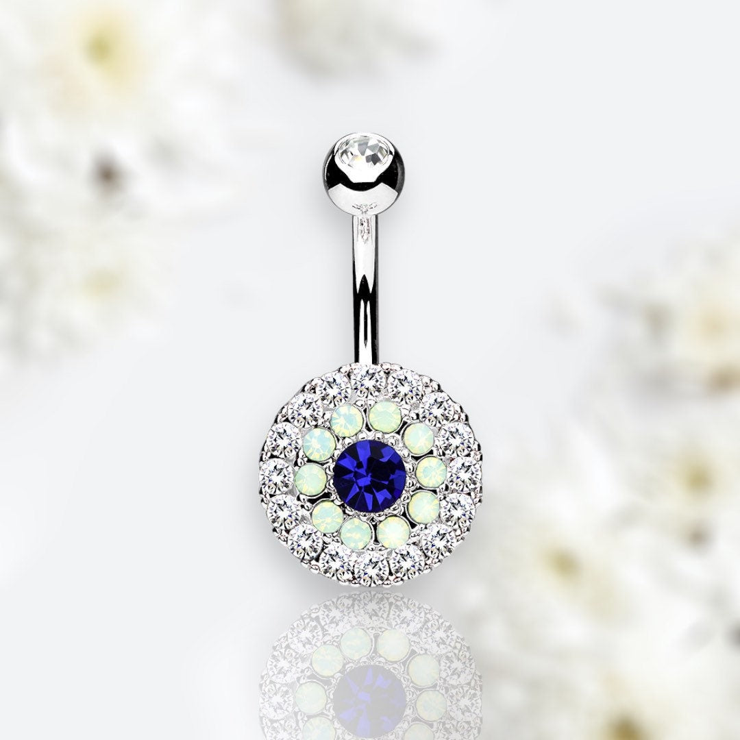 14G Silver Sapphire Dainty Belly Button Ring