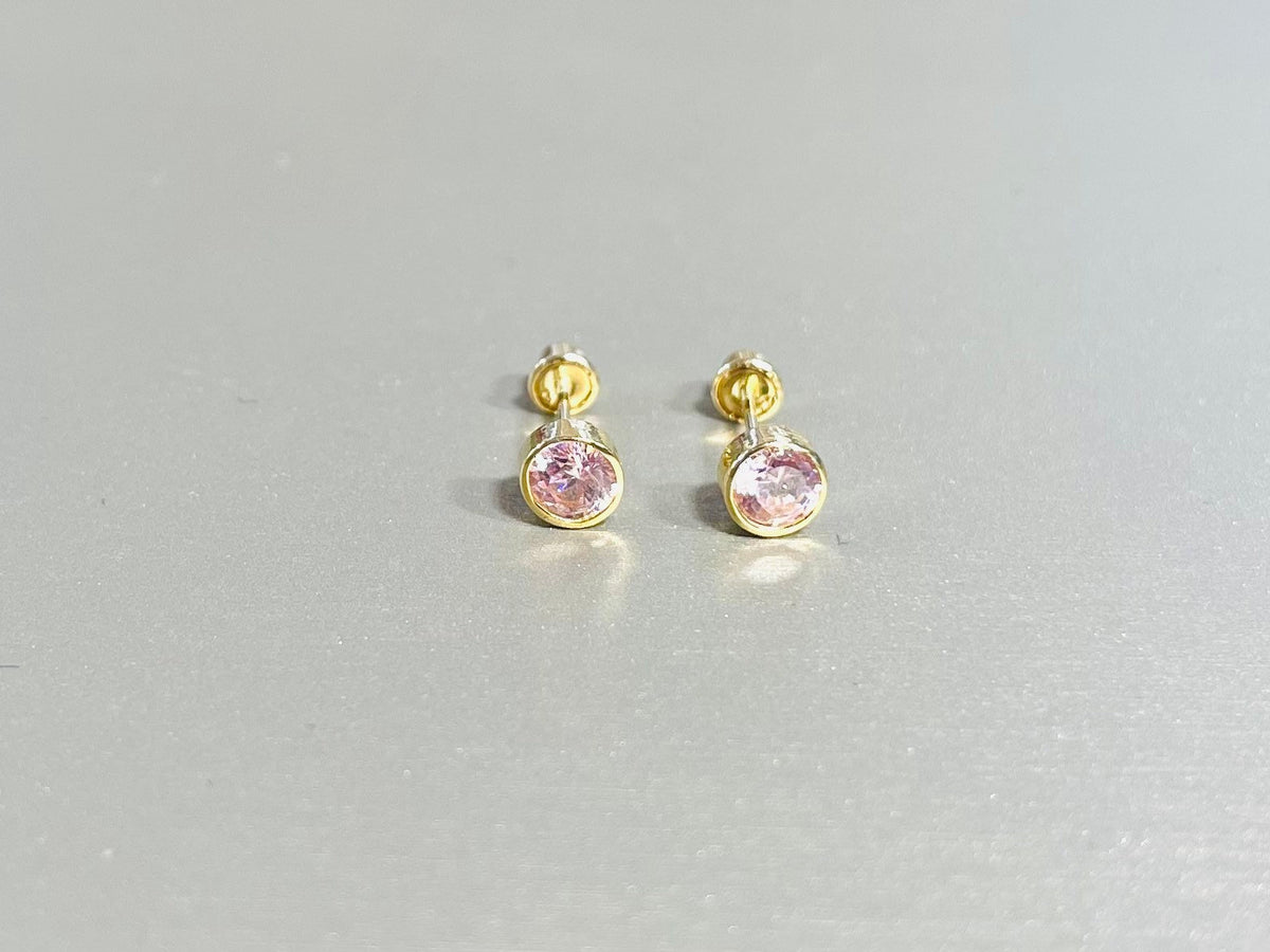 14K Gold Dainty Sparkling Pink Stone Bezel Setting Screw Back Earrings. 5mm Stone. Cartilage & Tragus Earrings. Ear Piercing. Body Jewelry