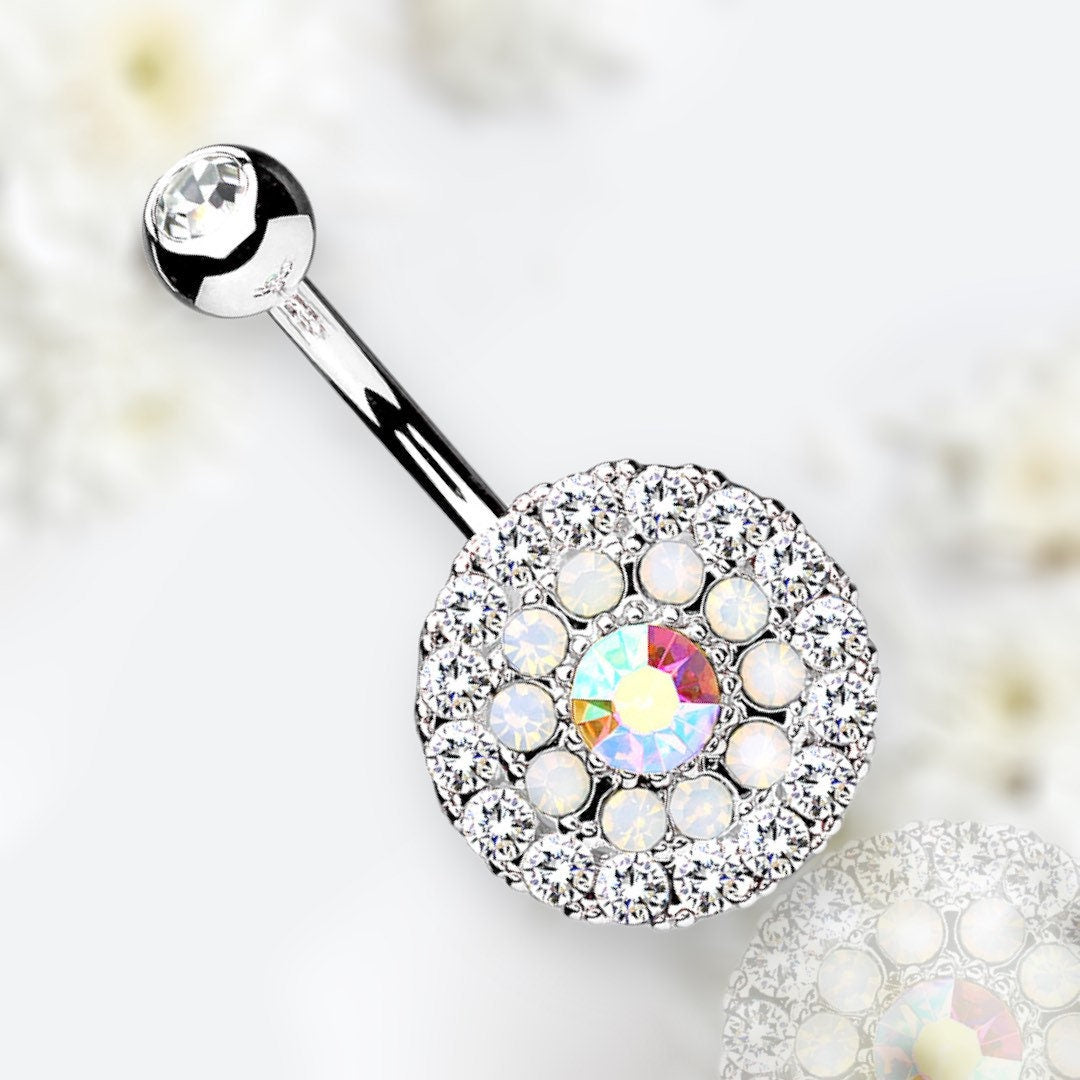 14G Silver Multi Tiered Sparkling Gems Belly Button Ring