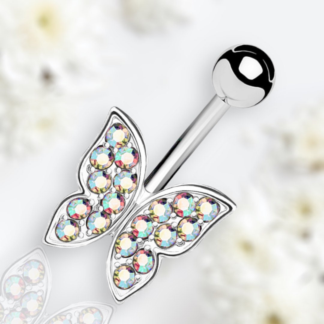 14G Silver Basic Butterfly Belly Button Ring