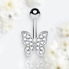 14G Silver Butterfly Belly Button Ring