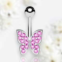 14G Silver Basic Pink Butterfly Belly Button Ring