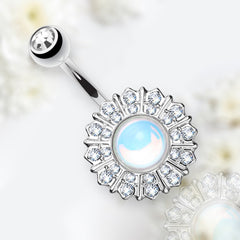 14G Silver White Flower Belly Button Ring